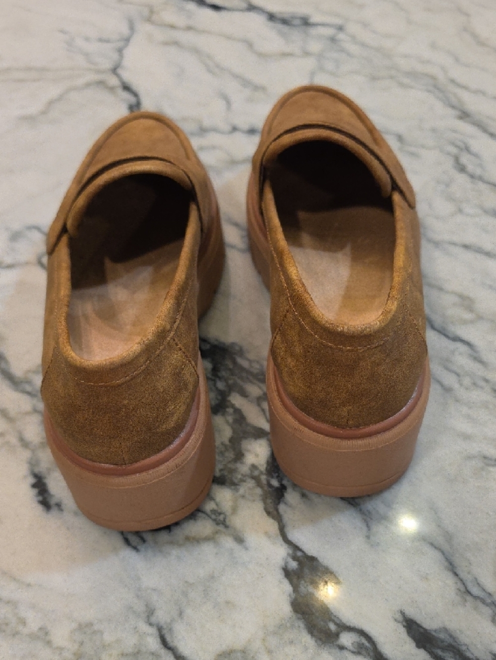 Dr. Scholl's Tan Suede Platform Loafers - Picture 4 of 6